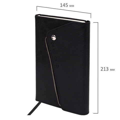 Ежедневник датированный 2026, А5, 145х213 мм, BRAUBERG "Jacket", под кожу, клапан, держатель, черный, 117399 - МСК «Форвард»