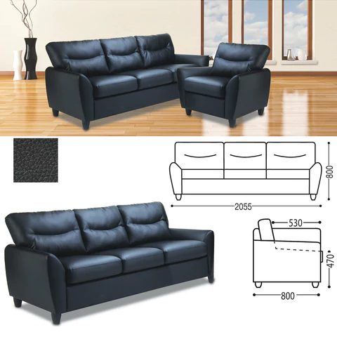 Диван двухместный "Наполи", 800х1480х800 мм, c подлокотниками, экокожа, черный 530478