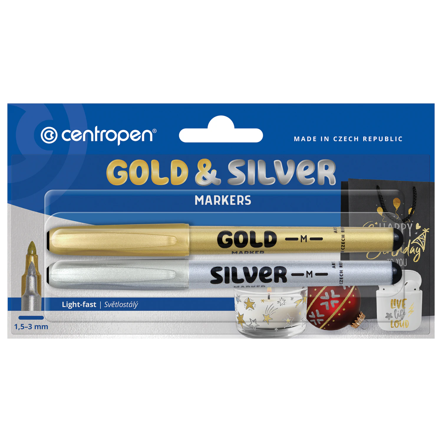 Маркеры для декорирования 2 ЦВЕТА CENTROPEN, СЕРЕБРЯНЫЙ/ЗОЛОТОЙ, круглые, 1,5-3 мм, 2690/2 6 2690 02 310546