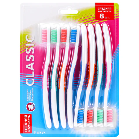 Зубная щетка средней жесткости CLASSIC, КОМПЛЕКТ 8 шт., LAIMA DENT, 609314 - МСК «Форвард»
