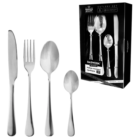 Набор столовых приборов PREMIUM 24 шт., 6 персон, серебристый, нержавеющая сталь, DASWERK (ДАСВЕРК), 609073 - МСК «Форвард»