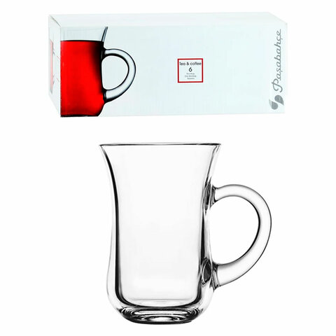 Кружка для чая с ручкой, 145 мл, КОМПЛЕКТ 6 штук, стекло, PASABAHCE "ЧАЙ И КОФЕ", фирменная подарочная упаковка, 55411 700575