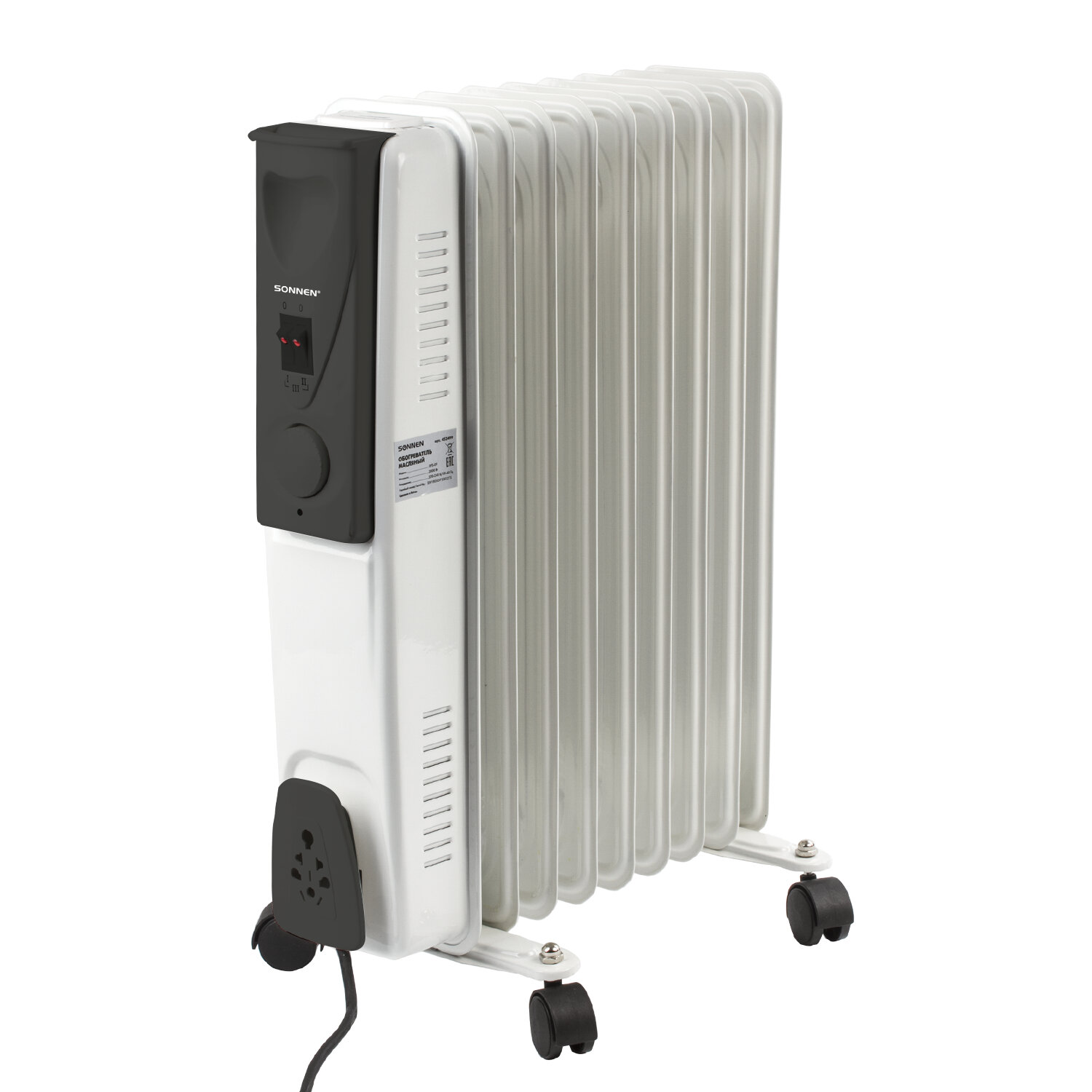 Обогреватель масляный SONNEN DFS-09, 2000Вт, 9 секций, белый, 453499