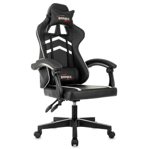 Кресло компьютерное BRABIX "Shooter GM-123", 2 подушки, экокожа, черное/белое, 533191 минпромторг - МСК «Форвард»
