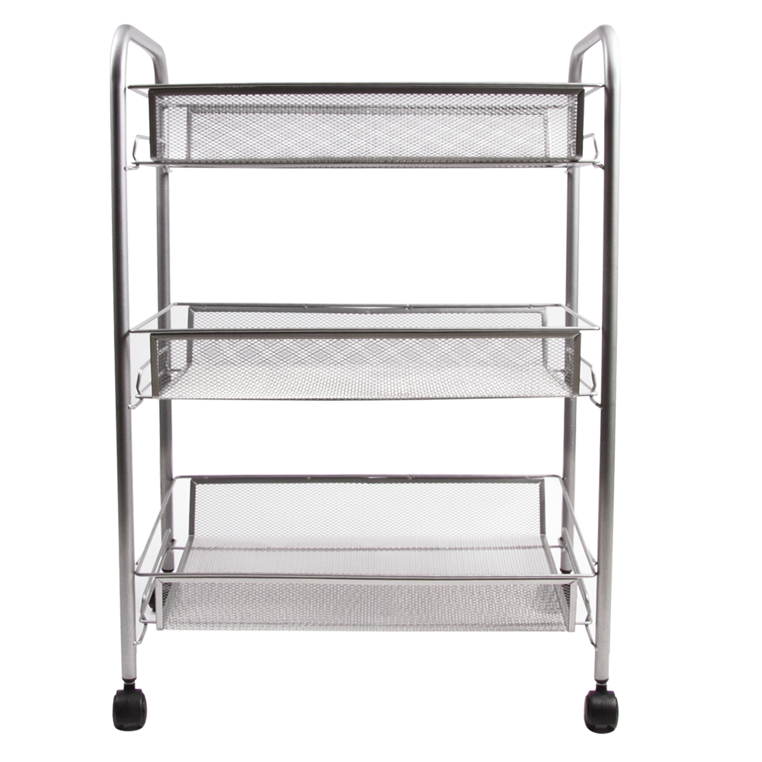 Этажерка (тележка) BRABIX офисно-бытовая 3 яруса, на колесах, металл, серебристая, 43,5*26*62,5 см 603752