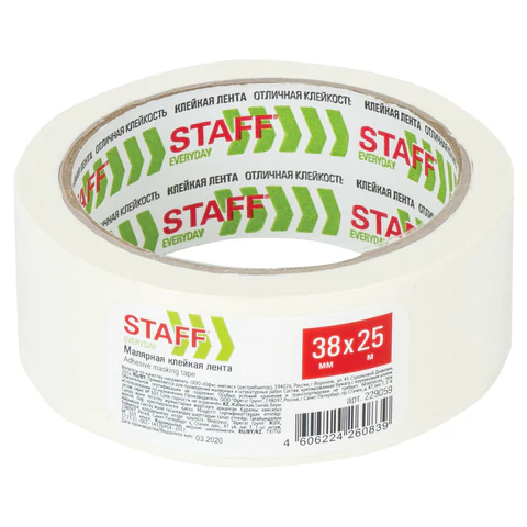 Клейкая лента малярная креппированная 38мм x 25м, STAFF, 229059