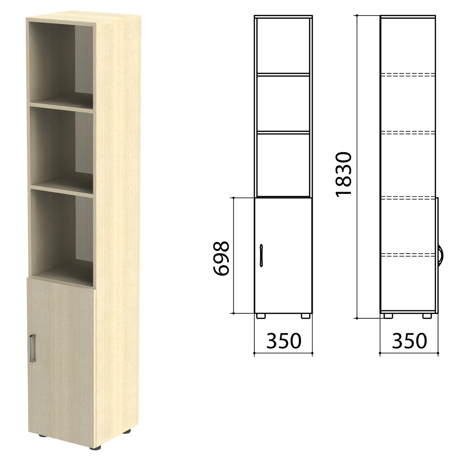 Шкаф полузакрытый "Канц", 350х350х1830 мм, цвет дуб молочный/дуб молочный (КОМПЛЕКТ) 980482