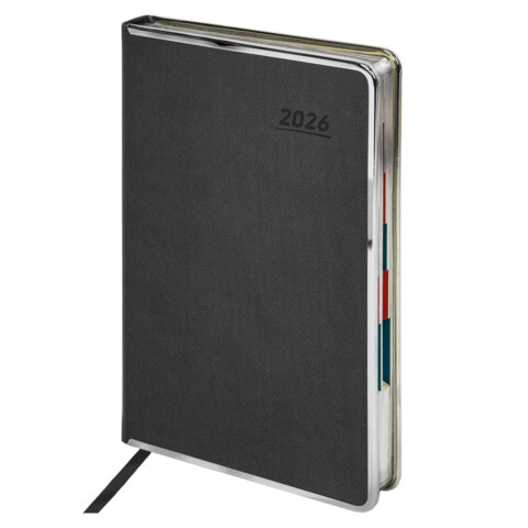 Ежедневник датированный 2026 А5 148х218 мм, GALANT "Infinity Silver", под кожу, серый, 117499