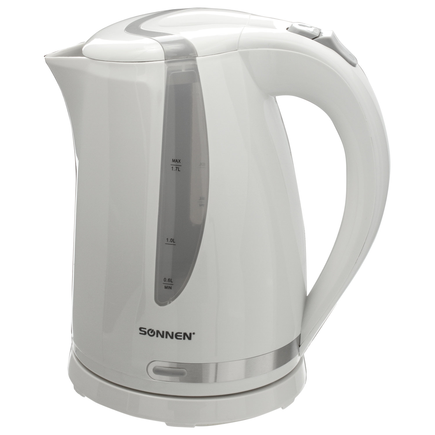 Чайник SONNEN KT-1743, 1,7л, 2200Вт, закрытый нагревательный элемент, пластик, белый, 453414