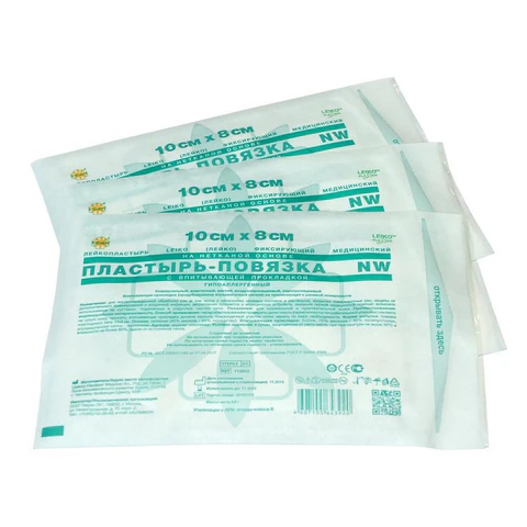 Пластырь-повязка 8х10 см, LEIKO КОМПЛЕКТ 50 шт., нетканая основа c подушечкой, 113862 631679 - МСК «Форвард»