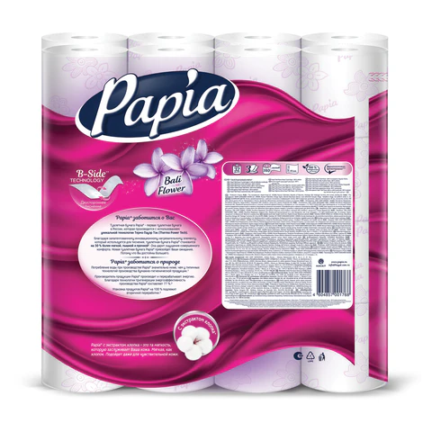 Бумага туалетная бытовая, спайка 32 шт., 3-слойная (32х16,5 м), PAPIA, аромат "Балийский цветок", 5080740 118568 - МСК «Форвард»