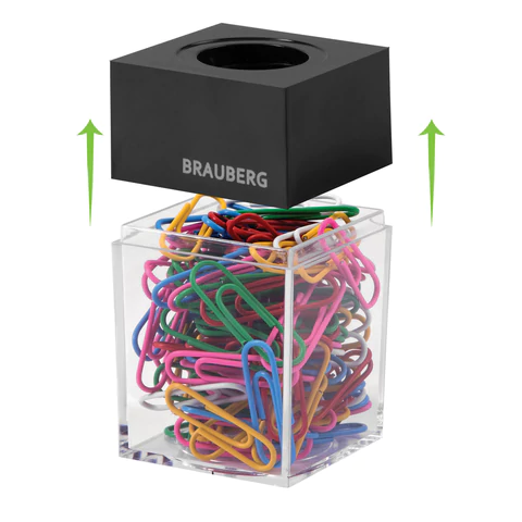 Скрепочница магнитная BRAUBERG со 100 цветными скрепками 28 мм, прозрачный корпус, 228401 - МСК «Форвард»