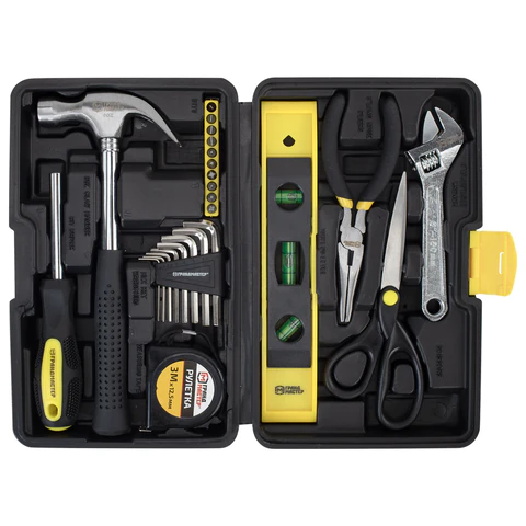 Набор инструментов столярно-слесарный, 25 предметов, пластиковый кейс, ГРАНДМАСТЕР, 671337 - МСК «Форвард»