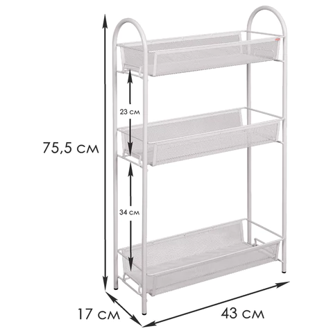Этажерка "Ладья-13" офисно-бытовая 3 яруса, металл, белая, 43х17х75,5 см, Э 399 Б 609166 - МСК «Форвард»