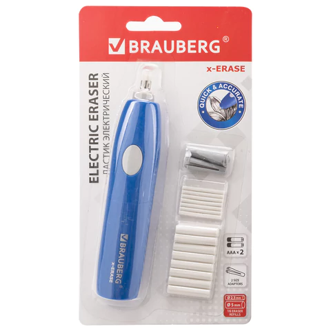 Ластик электрический BRAUBERG "X-ERASE", питание от 2 батареек ААА, + 16 сменных ластиков, 229608 - МСК «Форвард»