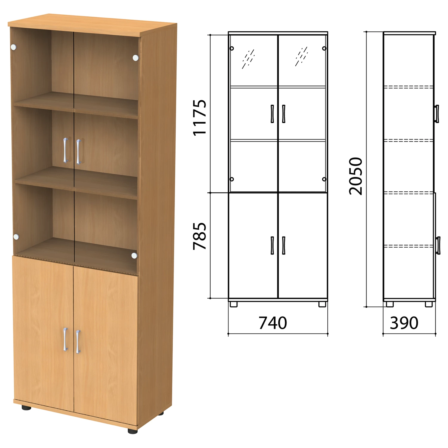 Шкаф закрытый со стеклом "Монолит", 740х390х2050мм, цвет бук бавария, стекло тонированное (КОМПЛЕКТ) Шкаф закрытый со стеклом «Монолит», 740×390×2050 мм, цвет бук бавария (КОМПЛЕКТ)