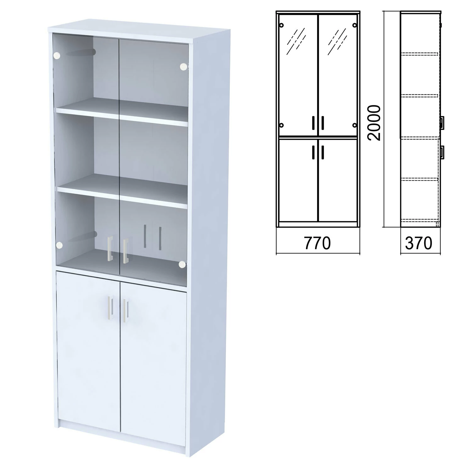 Шкаф закрытый со стеклом "Арго", 770х370х2000 мм, серый (КОМПЛЕКТ) 981557
