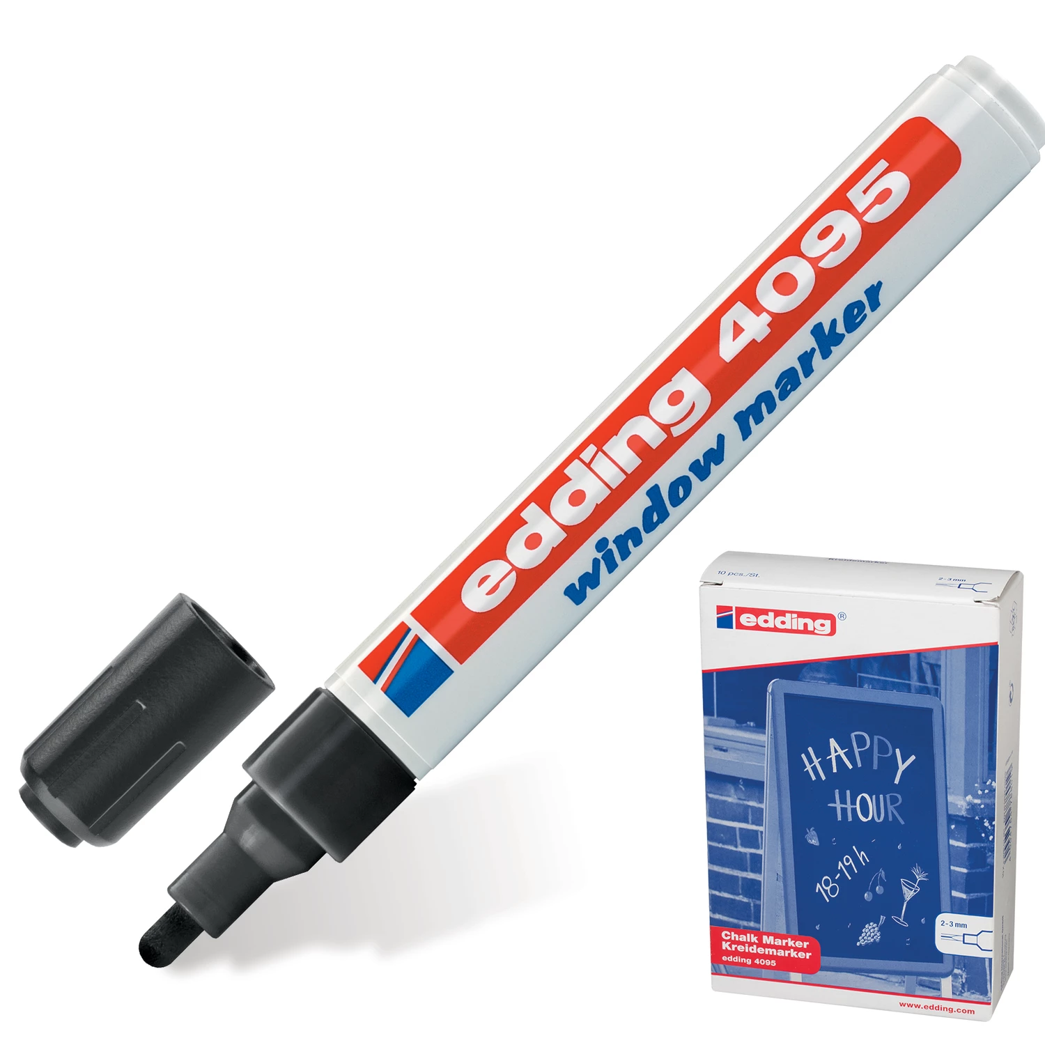 Маркер меловой EDDING 4095, 2-3мм, ЧЕРНЫЙ, влагостираемый, для гладких поверхностей, Е-4095/1 E-4095 150582