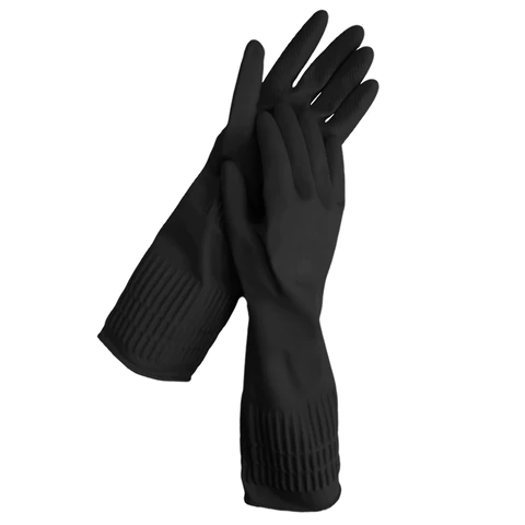 Перчатки МНОГОРАЗОВЫЕ латексные LAIMA, c ДЛИННОЙ МАНЖЕТОЙ 25 см, ЧЕРНЫЕ, размер L (большой), вес 80 г, 700532 - МСК «Форвард»