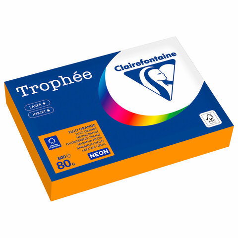 Бумага цветная CLAIREFONTAINE, А4, 80 г/м2, 500 л., неон, оранжевый, Франция, 2978C, 2978PC  116727