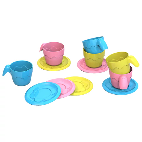 Набор игрушечной посуды 12 предметов: 6 чашек, 6 блюдец, пластиковый, цвета ассорти, НОРДПЛАСТ, ШКД04 666464
