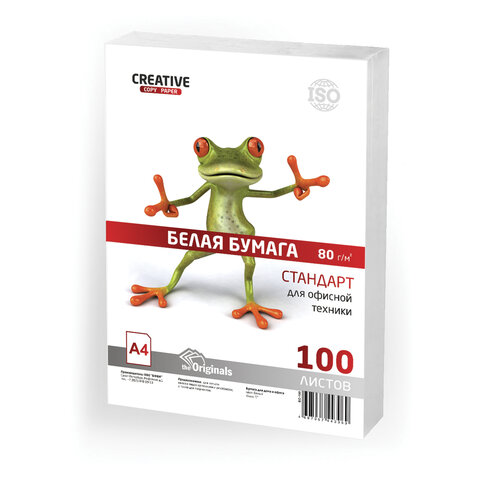 Бумага офисная А4, 80г/м2, 100л, СТУДЕНЧЕСКАЯ, CREATIVE, Россия, 146%(CIE), БС 100  110520