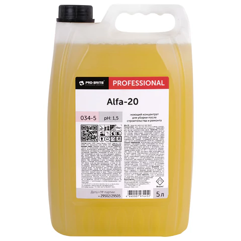 Средство для уборки после строительства моющее, 5 л, PRO-BRITE ALFA-20, кислотное, концентрат, 034-5 609528 - МСК «Форвард»