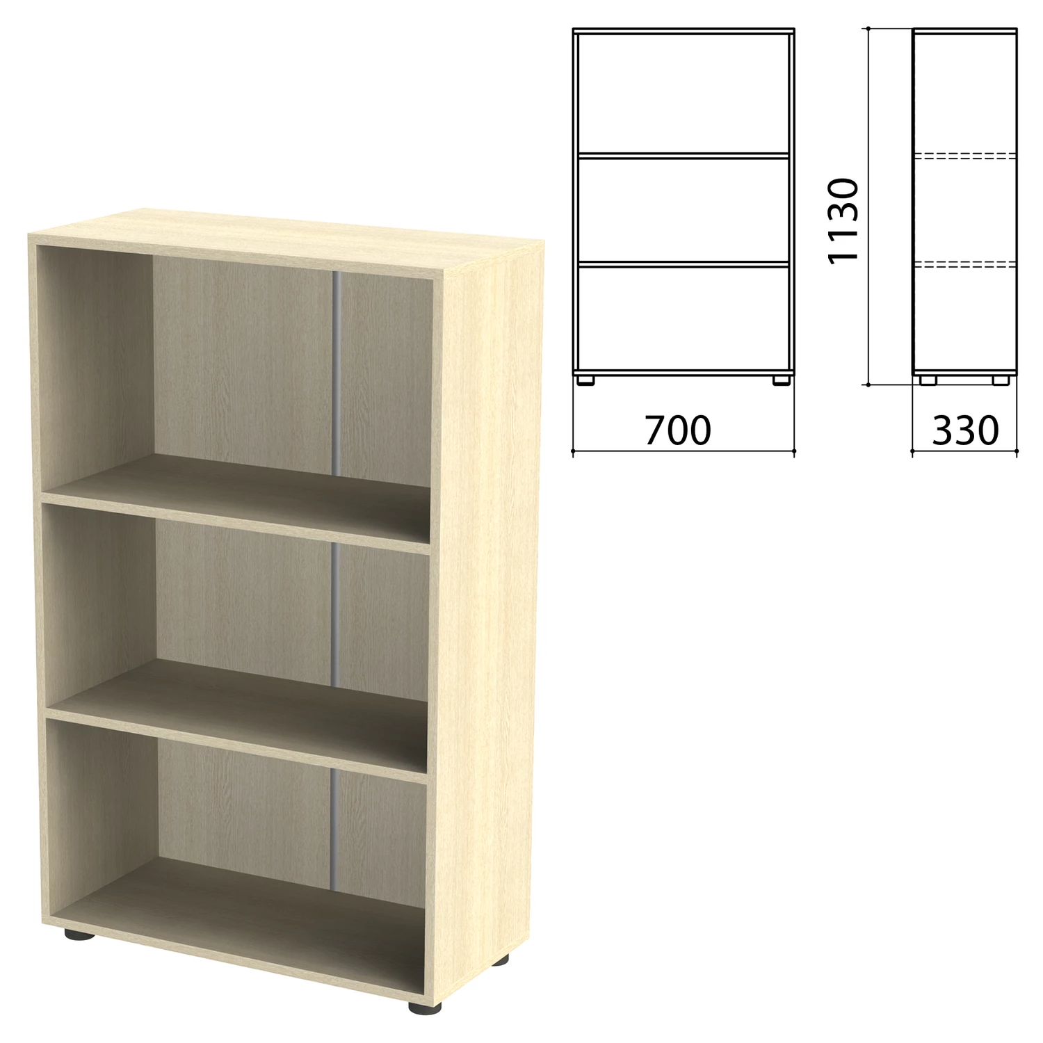 Шкаф (стеллаж) "Канц" (ш700*г330*в1130 мм), 2 полки, дуб молочный, ШК39.15 640543