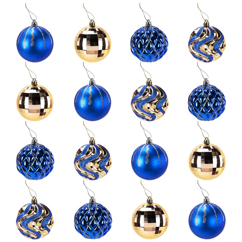 Шары елочные 16 шт., 8 см, "Blue&Gold", пластик, золото/синий, ЗОЛОТАЯ СКАЗКА, 592454 - МСК «Форвард»