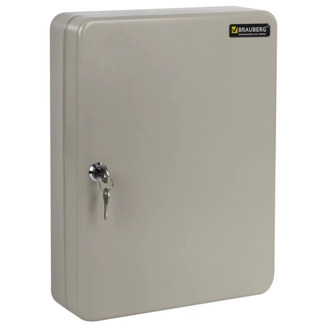 Шкафчик (Ключница) на 140 ключей BRAUBERG, 370х280х80 мм, с замком, +140 брелоков, серый, 290340 - МСК «Форвард»