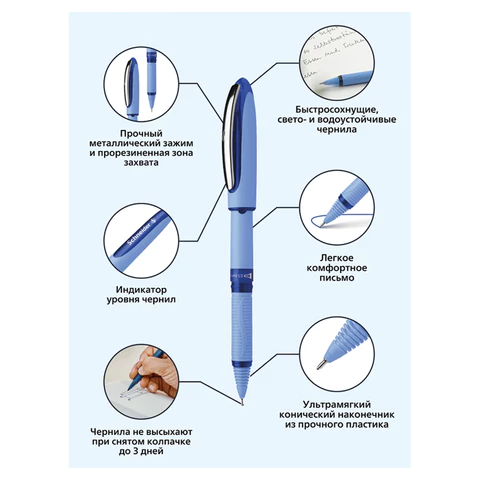 Ручка-роллер SCHNEIDER (Германия) "One Hybrid N", СИНЯЯ, корпус голубой, узел 0,7 мм, линия 0,5 мм, 183503 144512 - МСК «Форвард»