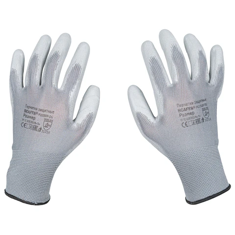 Перчатки нейлоновые SCAFFA "Базис", полиуретановое покрытие (облив), размер 10, XL (очень большой), 00-00012436 701645