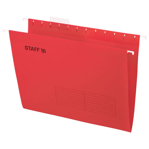 Подвесные папки А4 (350х240 мм) до 80 л., КОМПЛЕКТ 10 шт., красные, картон, STAFF, 270931