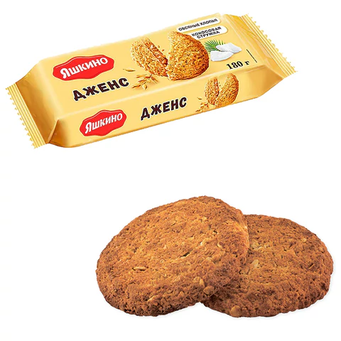 Печенье ЯШКИНО "Дженс", сдобное, со злаками и кокосовой стружкой, 180г, МП150 620972