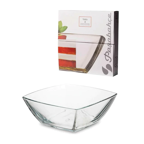 Салатник малый квадратный, 160 мм, КОМПЛЕКТ 4 штуки, стекло, PASABAHCE "ТОКИО", фирменная подарочная упаковка, 53066 700586
