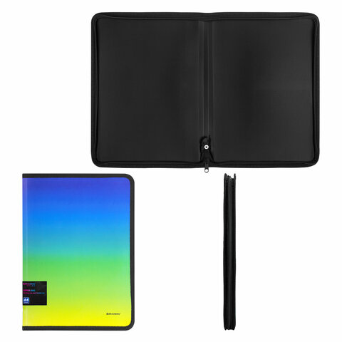 Папка объемная на молнии пластиковая BRAUBERG GRADE, А4, 330х240мм, 600мкм, зелено-голубой градиент, 271974 - МСК «Форвард»