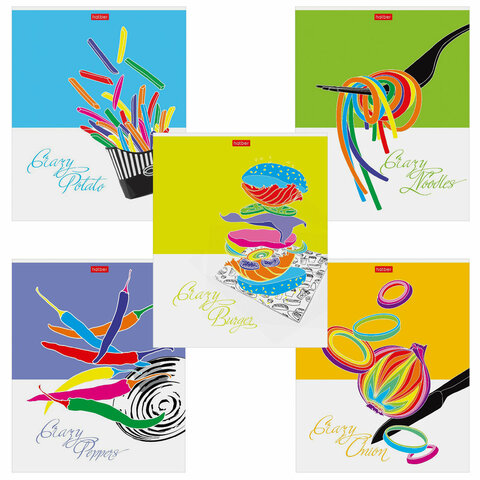 Тетрадь А5 80л. HATBER скоба, клетка, обложка картон, Crazy food (5 видов) 80Т5В1 404498