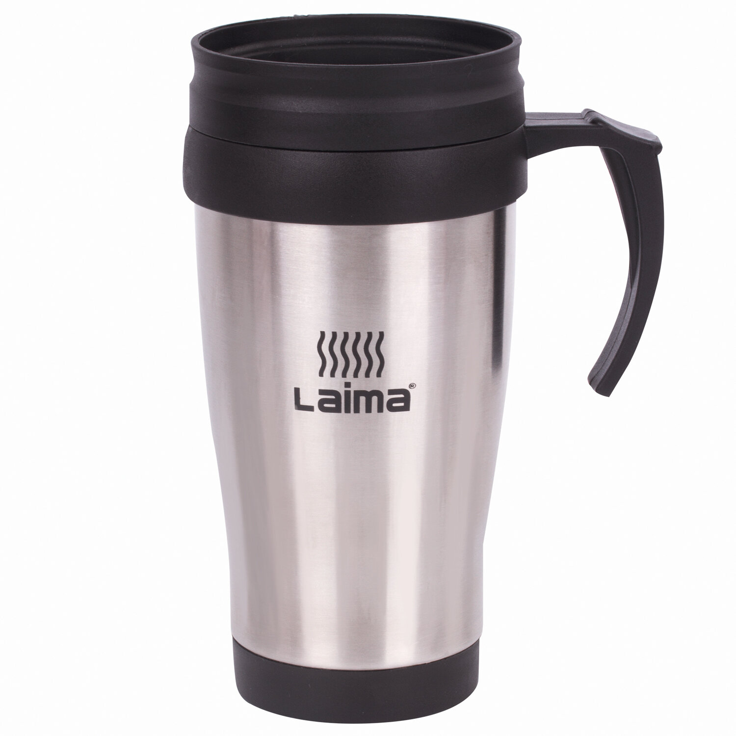 Термокружка 400мл, термостакан с ручкой, винтовая крышка-клапан, пластик/сталь,серебро,LAIMA, 605126