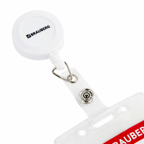 Бейдж вертикальный (90х60 мм), с держателем-рулеткой 70 см, белый, BRAUBERG, 238243 - МСК «Форвард»