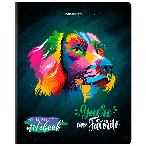 Тетрадь А5, 48 л., BRAUBERG, скоба, клетка, матовая ламинация, выборочный лак, "Animals Pop-Art" (микс в спайке), 404374 - МСК «Форвард»