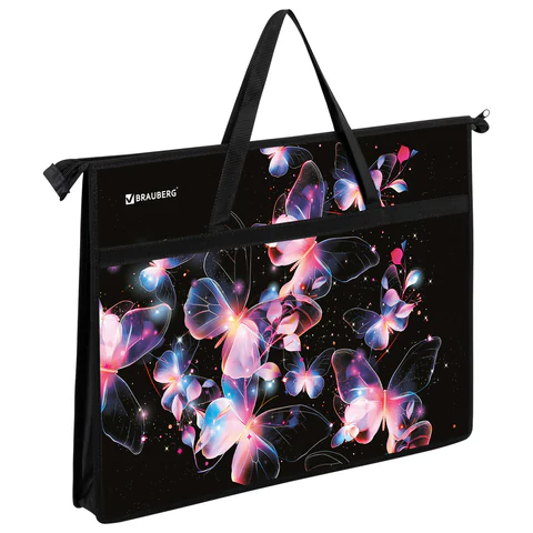 Папка для рисунков и чертежей с ручками BRAUBERG А3, пластик, молния сверху, "Butterflies", 273412