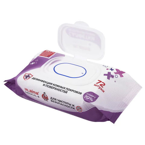 Дезинфицирующие салфетки спиртовые (70%), для рук и любых поверхностей, 72 шт., LAIMA MEDICAL, 608766 Честный знак! - МСК «Форвард»