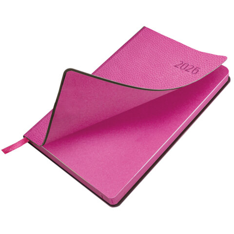 Ежедневник датированный 2026 А5 138x213 мм, BRAUBERG "Stylish", под кожу, гибкий, розовый, 117099 - МСК «Форвард»