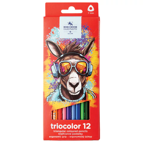 Карандаши цветные KOH-I-NOOR "DONKEY" 12 цветов, трехгранные, 3,2 мм, натуральное дерево, 3132/12, 3132012013KS 182084