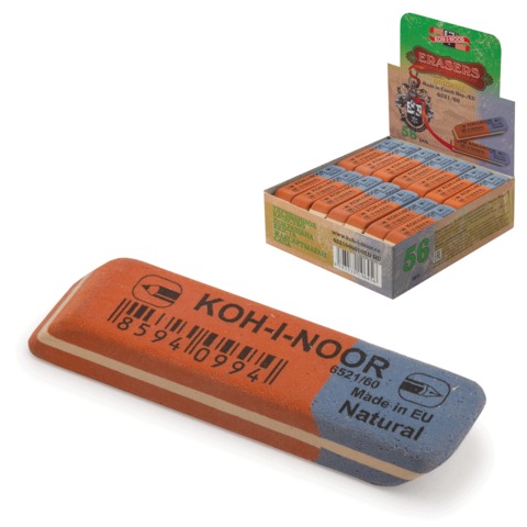 Ластик KOH-I-NOOR 6521/60, 57х14х8мм, красно-синий, прямоугольный, скошенный, натуральный каучук 652  225396