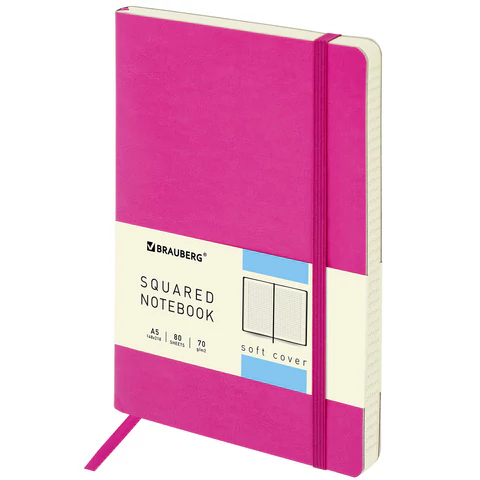 Блокнот А5 148x218мм, BRAUBERG Metropolis Ultra, под кожу, 80л, резинка, клетка, розовый, 111024