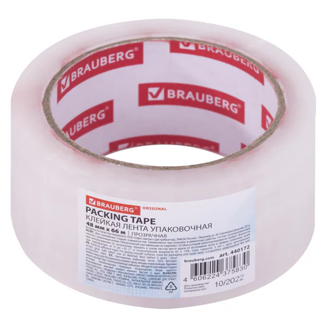Клейкая лента упаковочная 48 мм х 66 м, прозрачная, толщина 45 микрон, BRAUBERG ORIGINAL, 440172