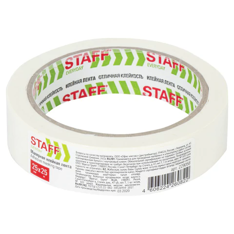 Клейкая лента малярная креппированная 25мм x 25м, STAFF, 229058