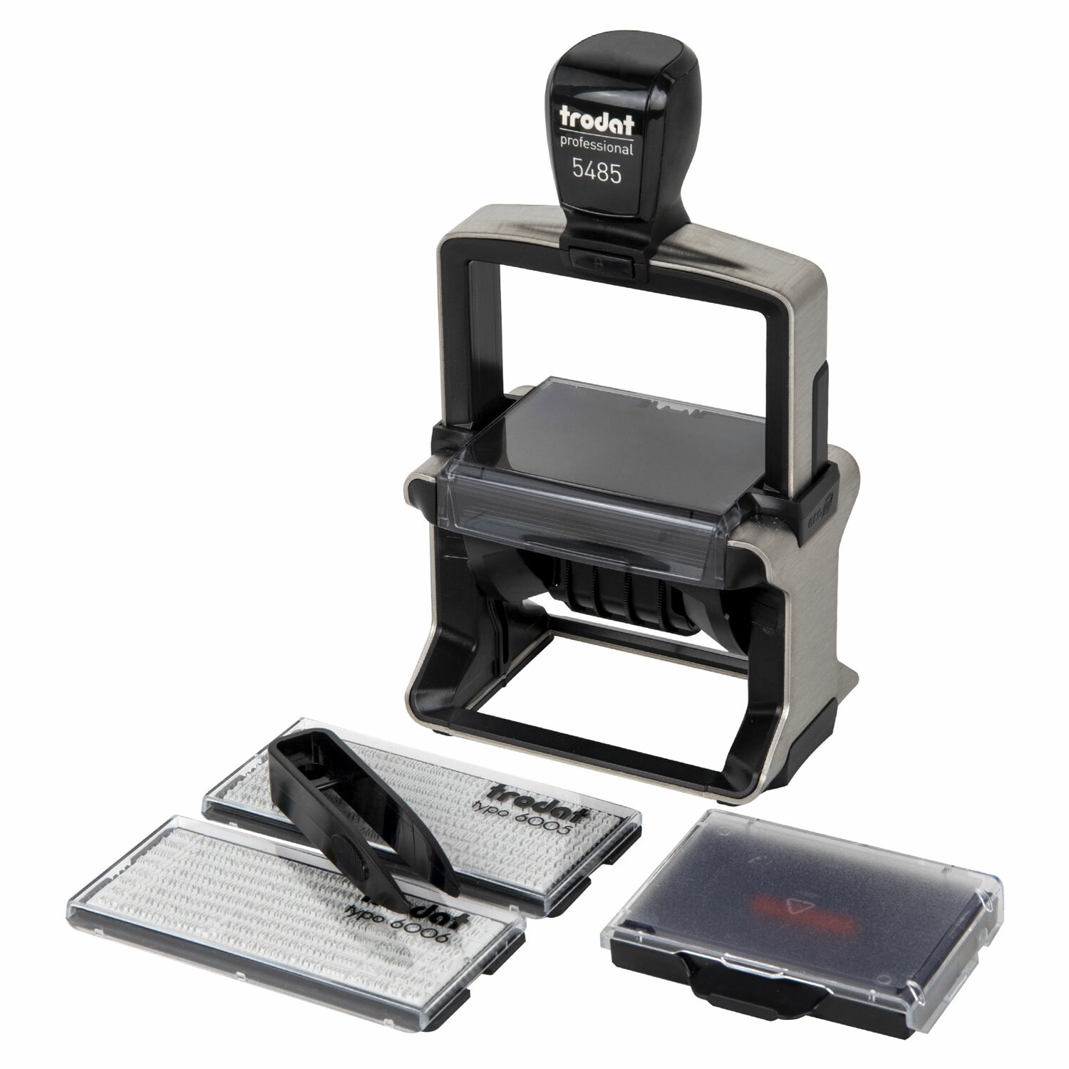 Датер самонаб. металл. 6 строк +дата, оттиск 68*47мм сине-красный, TRODAT 5485, КАССЫ В КОМПЛЕКТЕ 54  231038