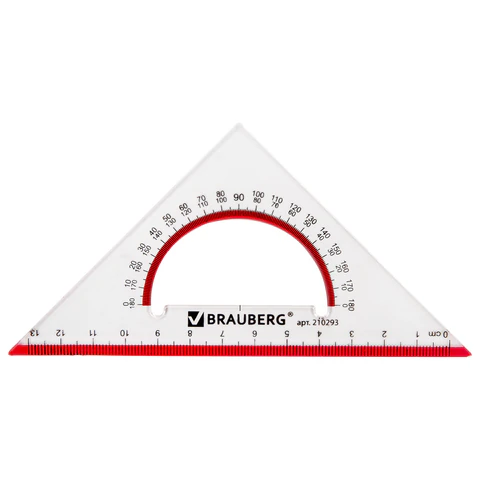 Треугольник пластик 45*13 см, BRAUBERG "Сrystal", с транспортиром, прозрач. с выдел. шкалой, 210293